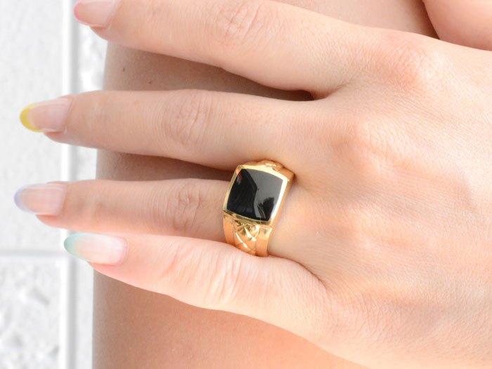 楽天市場】k18 リング オニキス イエローゴールド 指輪 18金 印台