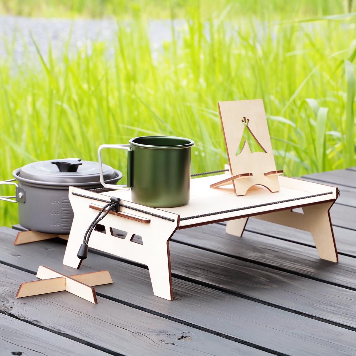 楽天市場】アウトドア ソロテーブル キット スマホスタンド 鍋敷き付き