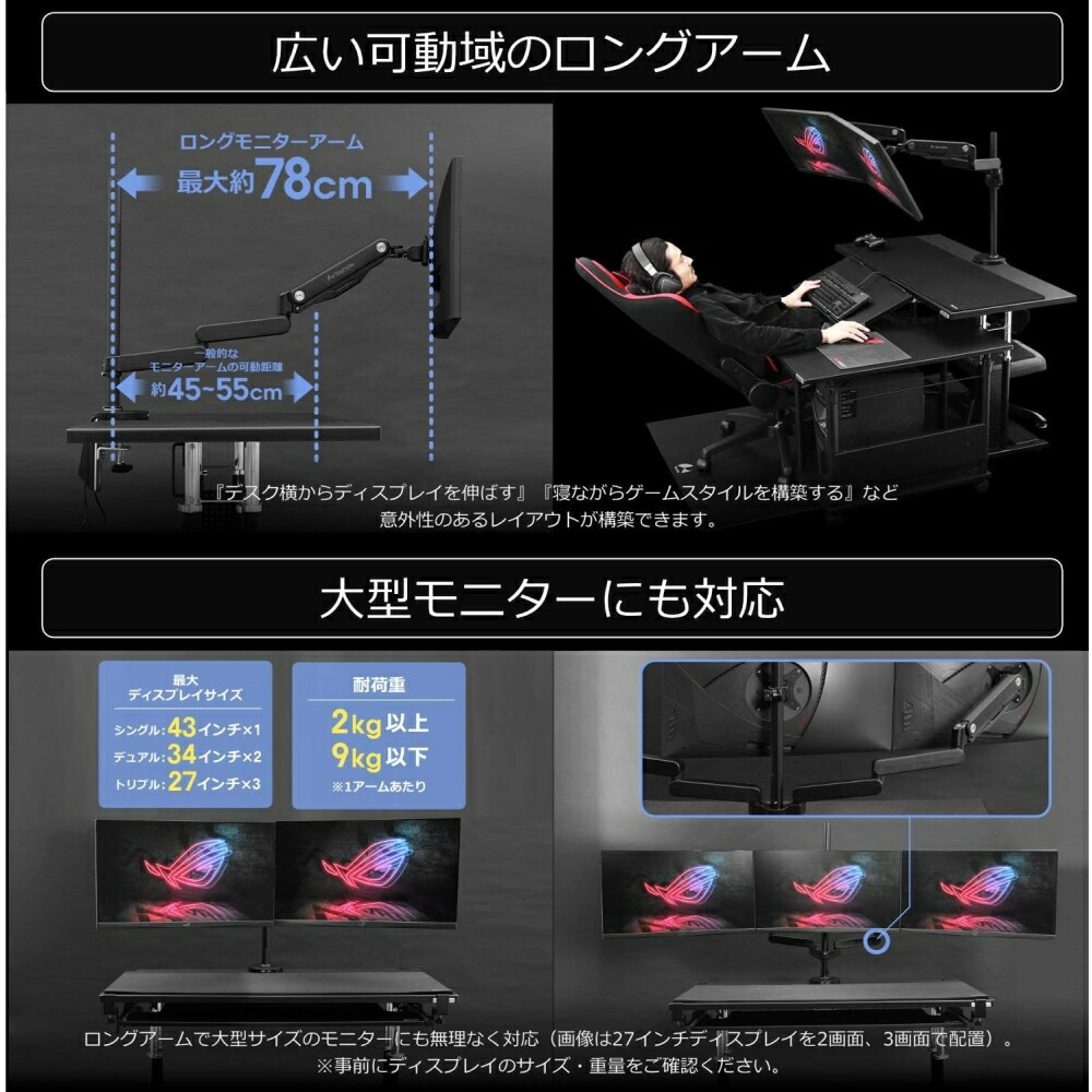 楽天市場】バウヒュッテ専門店 ロングモニターアームGS デュアル