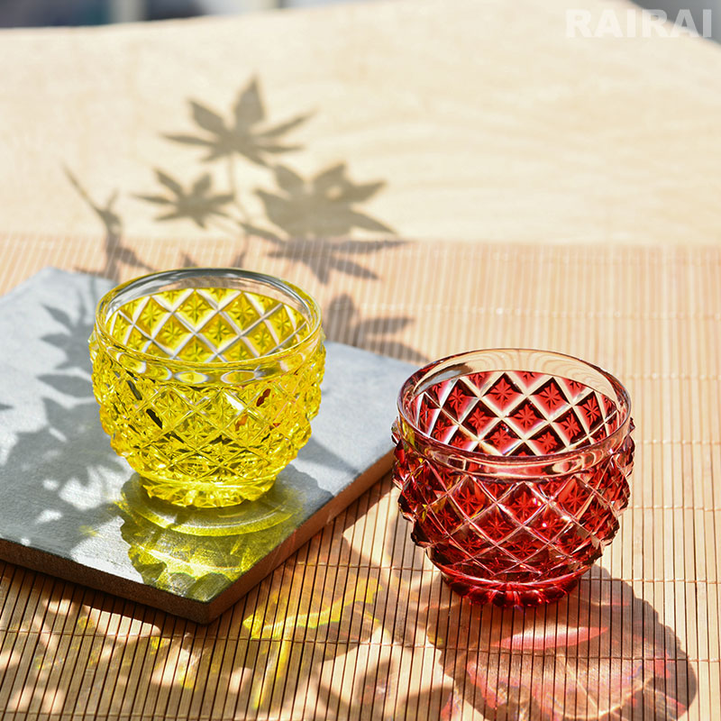 楽天市場】薩摩切子 猪口 大 cut34 黄 金赤 復元 島津薩摩切子 薩摩