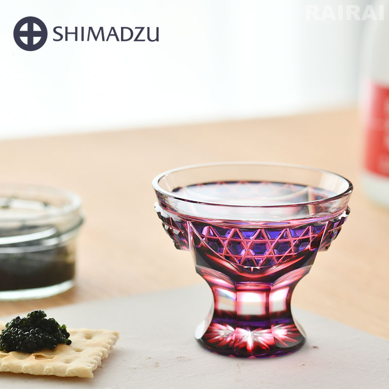 楽天市場】薩摩切子 二色 脚付盃 cut201 ルリ金赤 二色衣 二色被せ