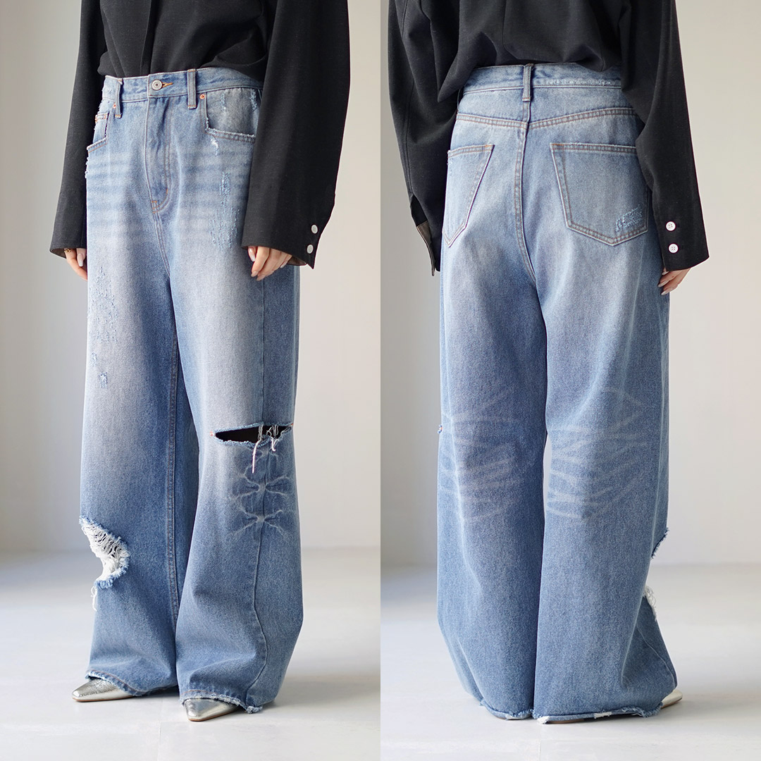 楽天市場】YENN（イェン） ハイダメージ ワイドパンツ / レディース