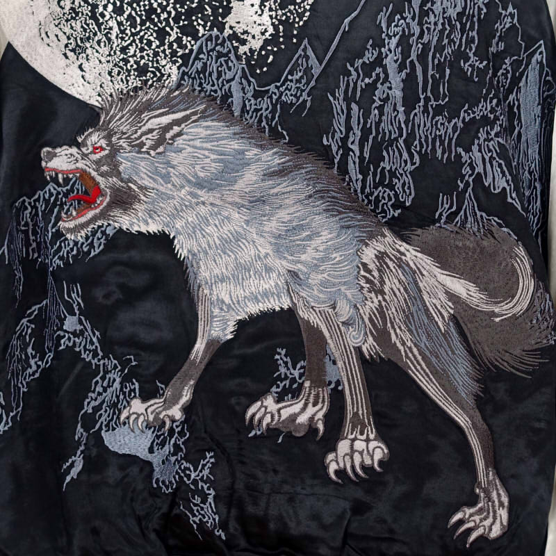 楽天市場】月に狼刺繍スカジャン GKJ-007 satori(さとり) 和柄【送料