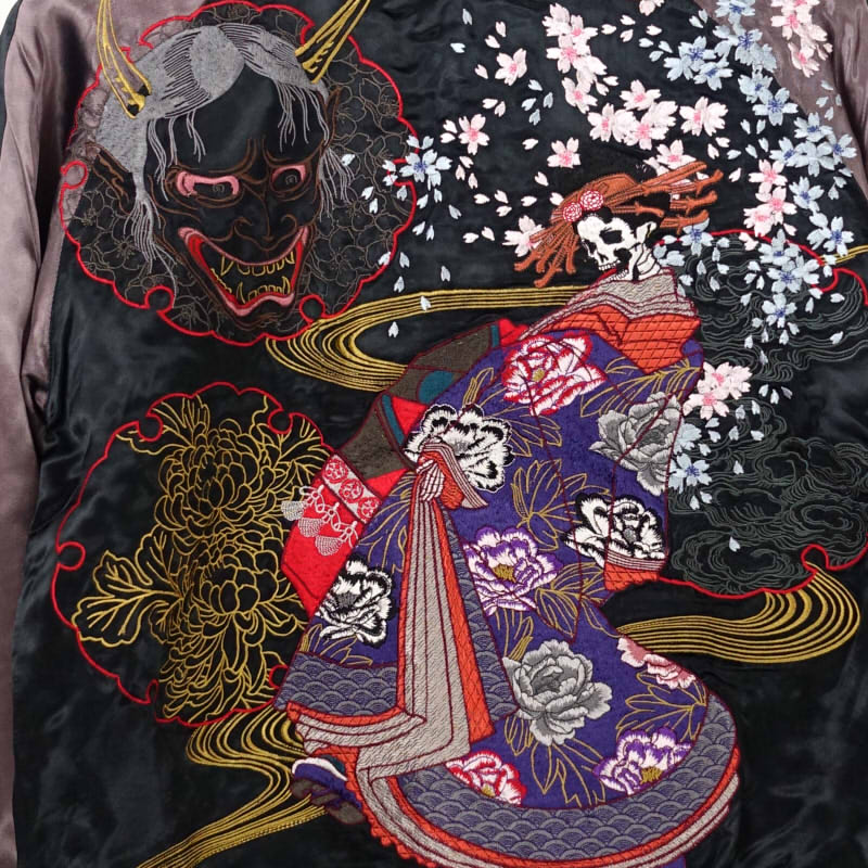 楽天市場】髑髏花魁刺繍スカジャン GKJ-004 satori(さとり) 和柄【送料