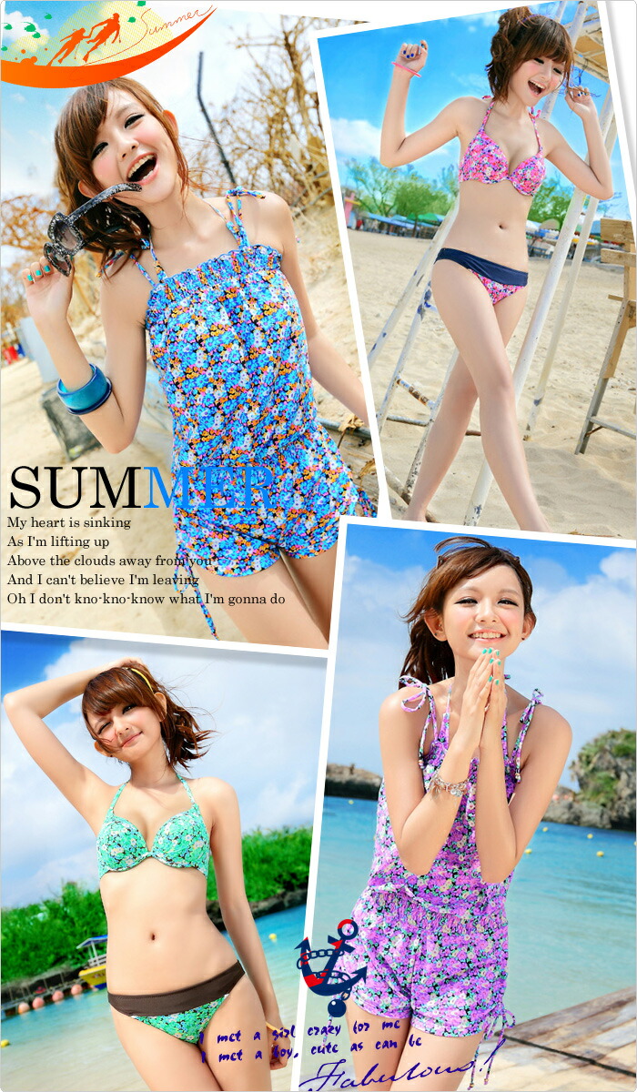 楽天市場】水着 レディース ロンパース 体型カバー 花柄 タンキニ