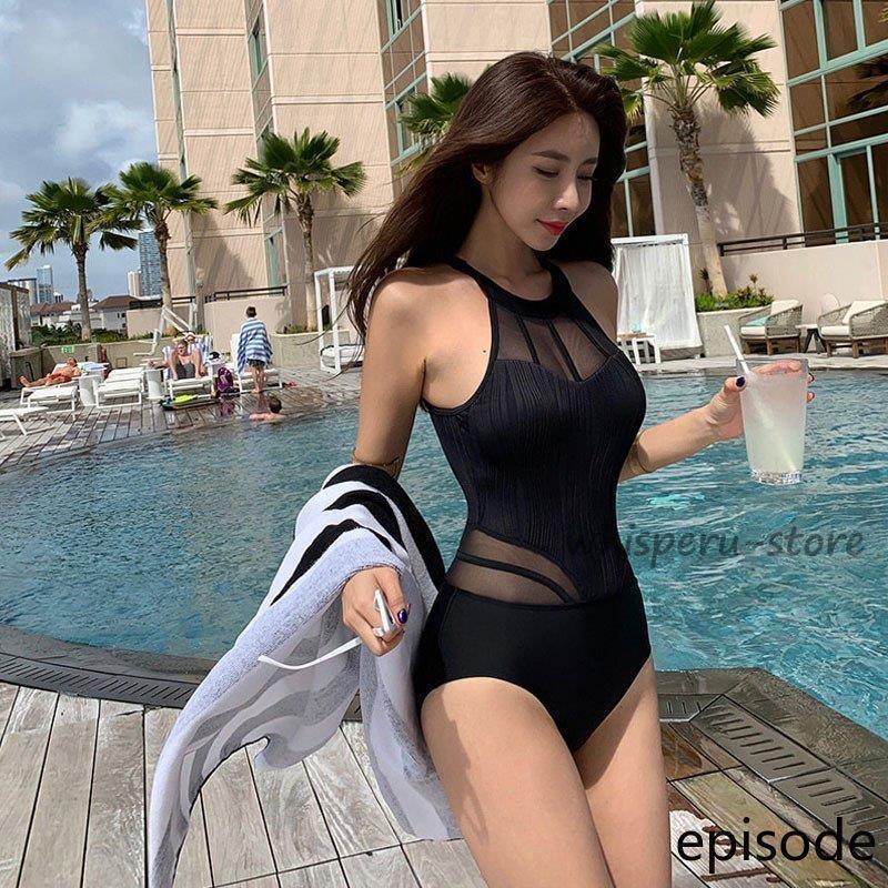 楽天市場】水着 ワンピース ブラック レディース 背中穴あき リボン