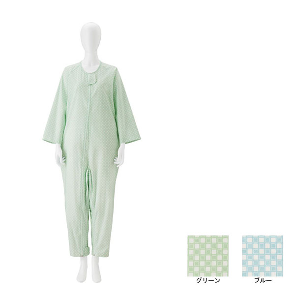 新品20着セット】介護用 ケアねまき LL 男女兼用 綿100％ モスグリーン