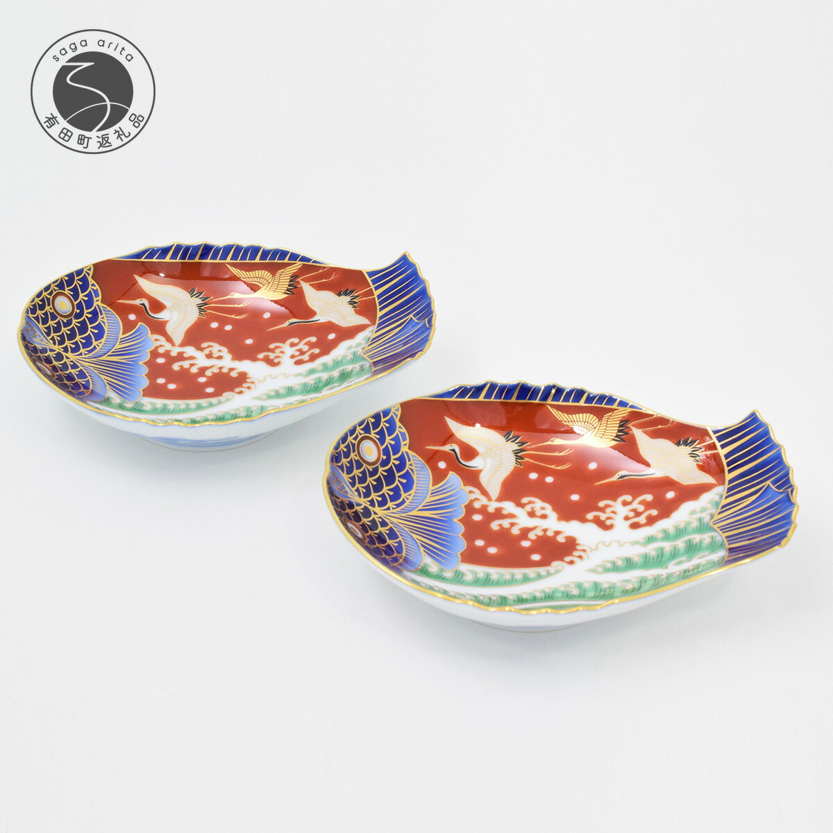 楽天市場】【ふるさと納税】深川製磁 有田焼 染錦手波鶴紋 ペア魚型皿
