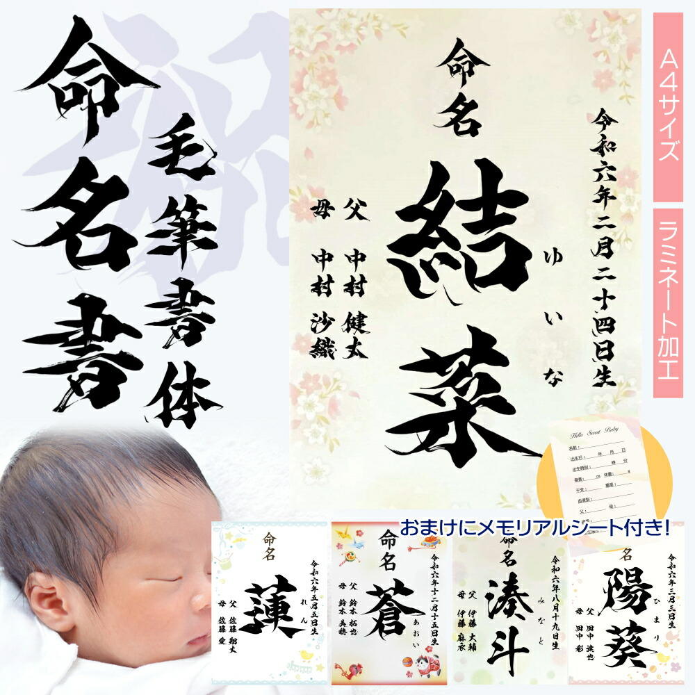楽天市場】命名書 さくら 毛筆 名入れ 命名紙 手書き風 代筆 A4サイズ
