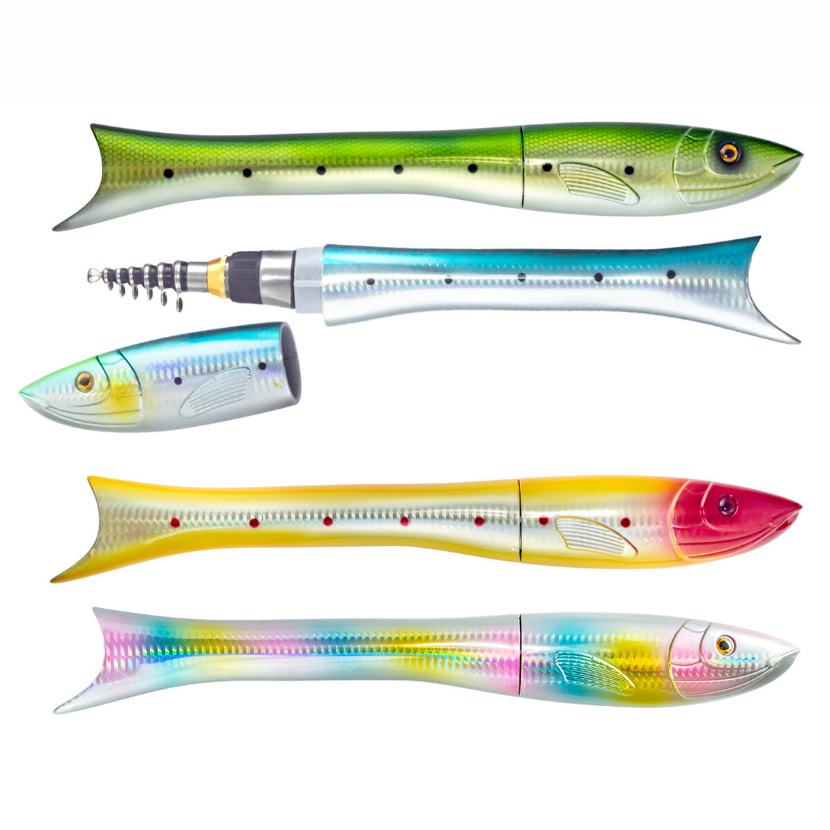 楽天市場】おさかなロッド 魚型振出竿 釣り竿 スピニングリール セット