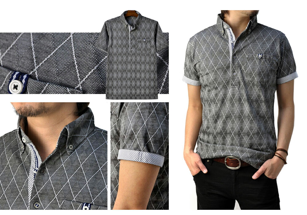 楽天市場】ポロシャツ メンズ 半袖 ボタンダウン ジャガード シャドー