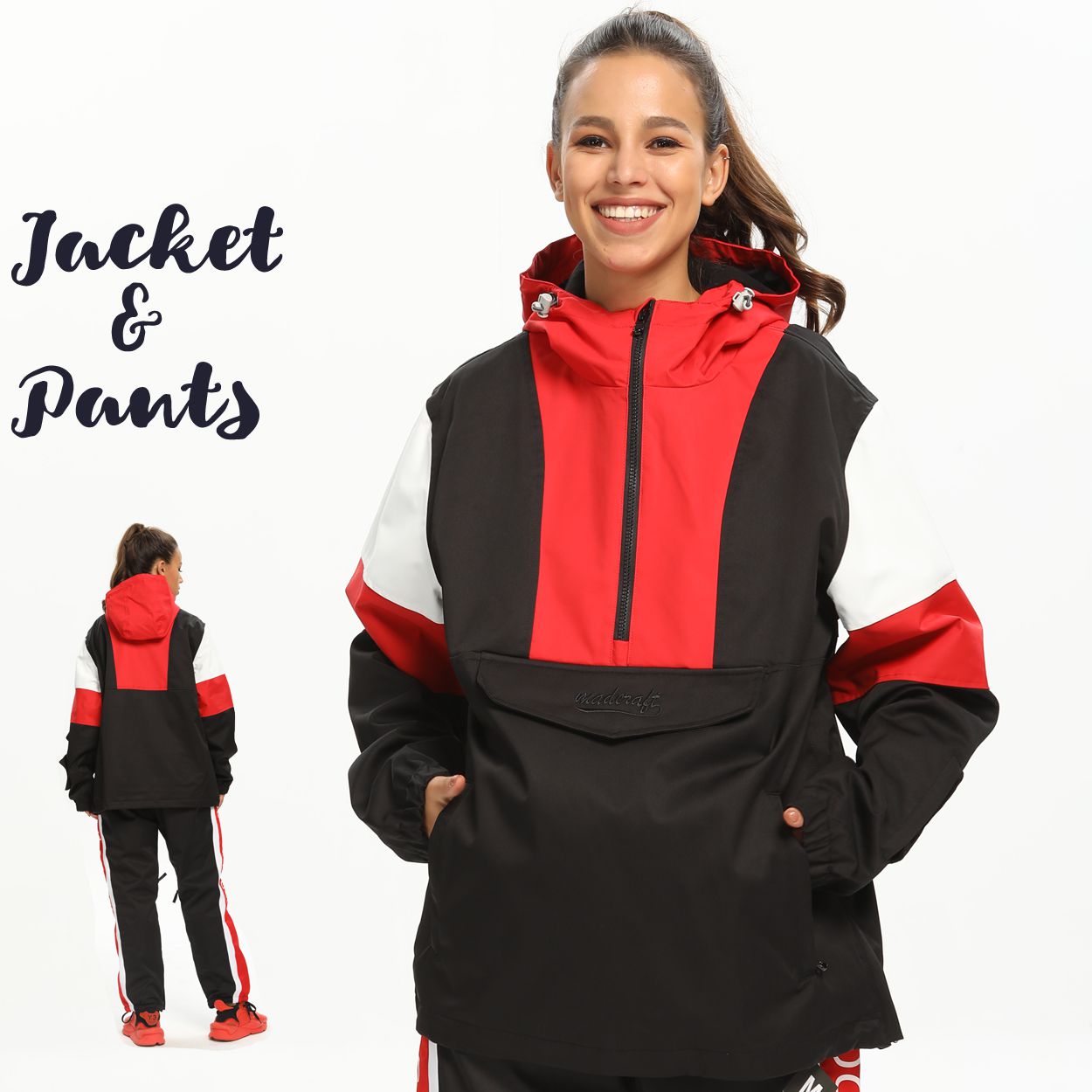 adidasアディダス スノーボード スキーウェア上下セットS白×黒×赤