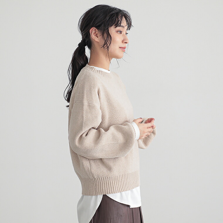 楽天市場】ベロア見え ニット トップス 長袖 セーター クルーネック