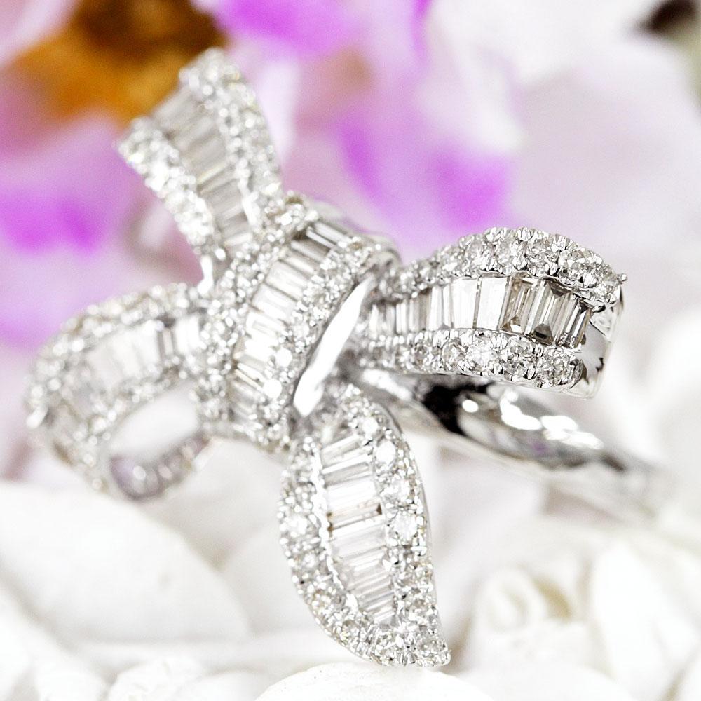 楽天市場】ダイヤモンド リング リボン K18 WG 1カラット ダイヤ 指輪