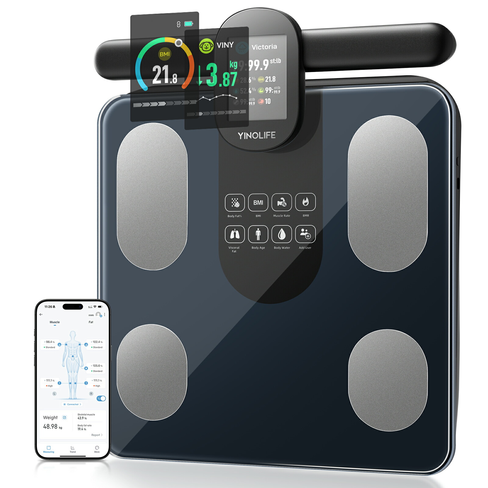 楽天市場】YINOLIFE 体重計・体組成計 FG2305ULB 8電極 56項目測定