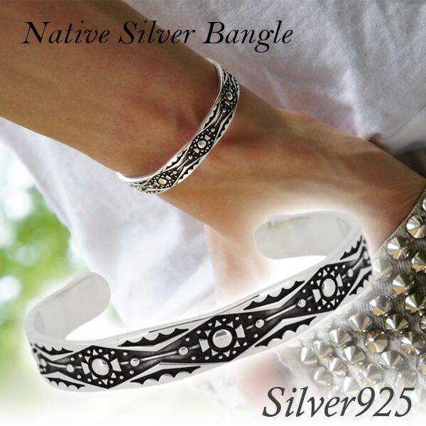 楽天市場】ネイティブ 幾何学模様 シルバーバングル シルバー
