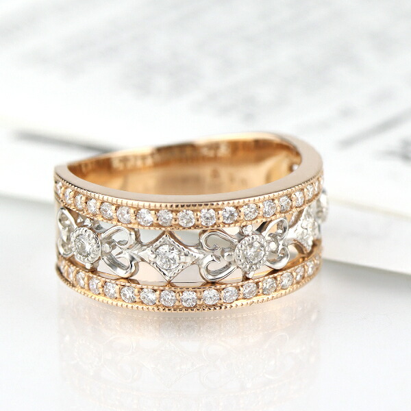 楽天市場】K18 PT900 ダイヤモンド 透かし リボン クラシカル リング