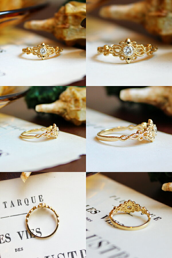 楽天市場】K18 PT 天然 ダイヤモンド 0.07ct アンティーク 透かし 一粒