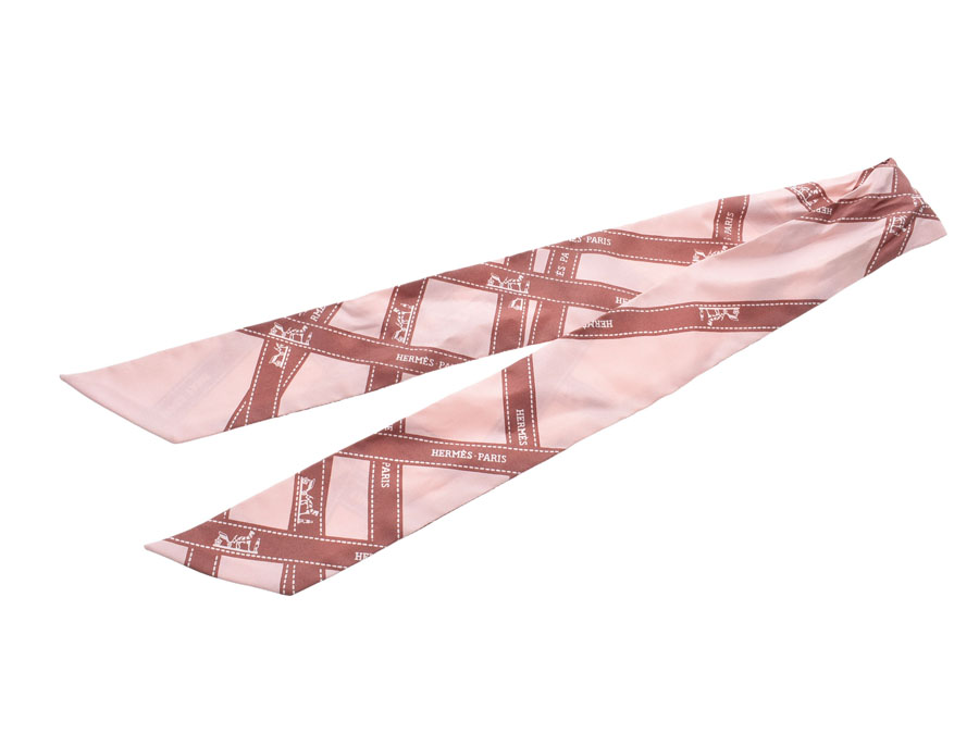 楽天市場】エルメス ツイリー ボルデュック リボン柄 ピンク系/茶系