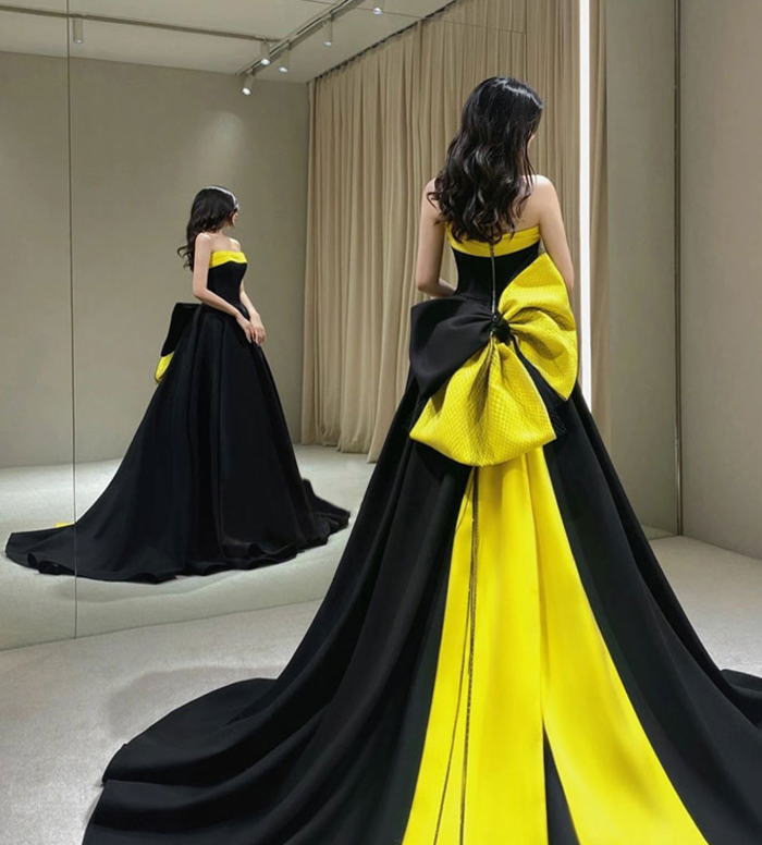 楽天市場】ALICE カラードレス ベアトップ バイカラー リボン トレーン