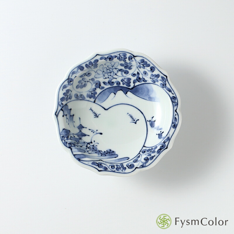 楽天市場】【波佐見焼】【間取山水百景桔梗高台皿】【染付絵変わり