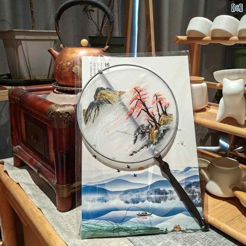 楽天市場】団扇 中国風 伝統工芸品 蘇州刺繍 両面手刺繍 絹布製 木製