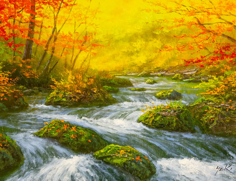 楽天市場】関 健造 「 奥入瀬渓流 」(秋) 油絵 油彩画 F6 ( 6号