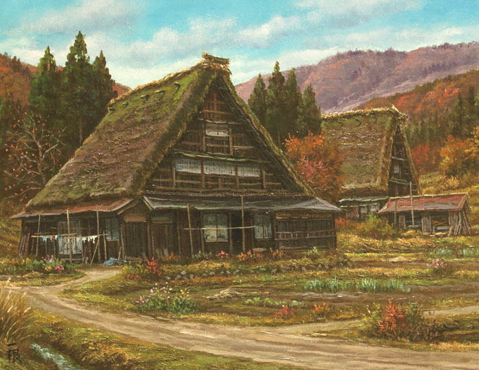 楽天市場】猿渡一根 「 晩秋 白川郷 」 油絵 ・ 油彩画 F6 ( 6号