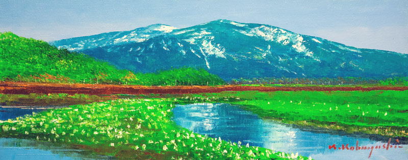 山小屋の灯」1991 F15 油絵 油彩画 絵画 アート 燧ヶ岳 尾瀬ヶ原