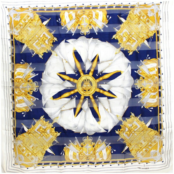 楽天市場】トラサルディ シルク スカーフ 大判 ネイビー×ホワイト 豪華