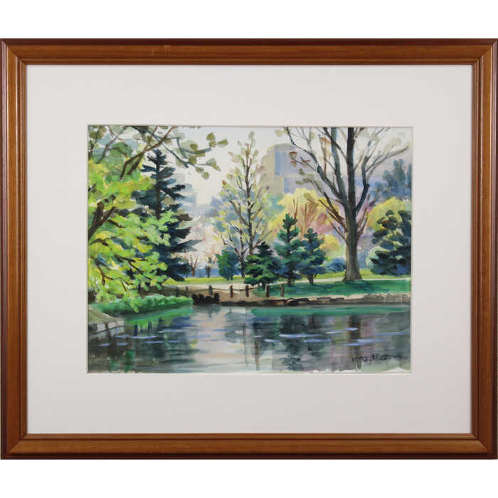 楽天市場】絵画 笹原亮 水彩画 『池畔の春（道庁）』 池 風景 北海道