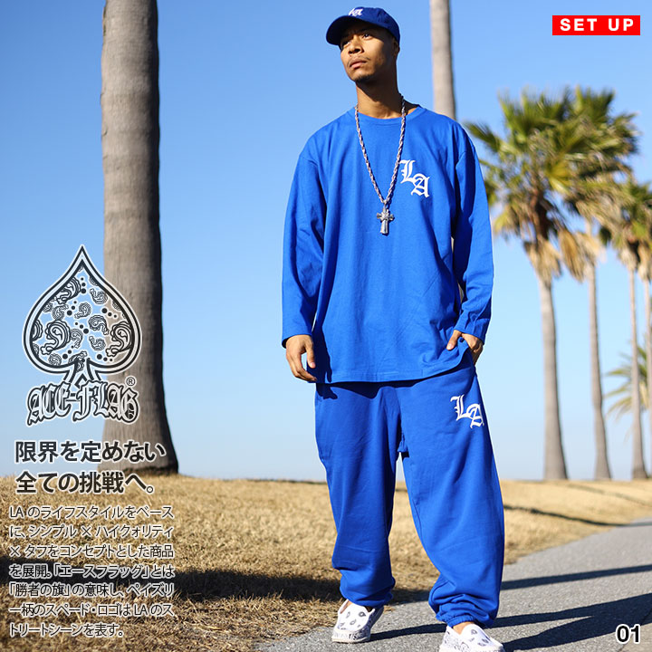 楽天市場】【48%OFF】ACE FLAG 上下セット 長袖 ブランド メンズ 青/白