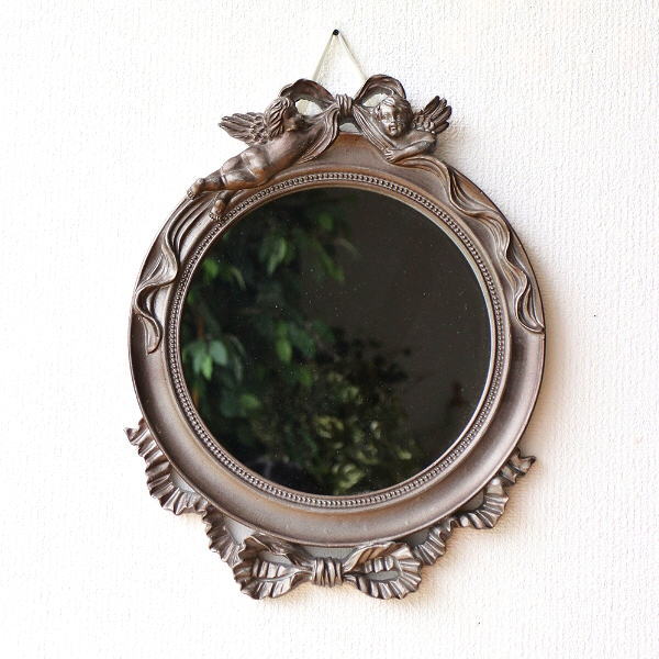 楽天市場】鏡 壁掛けミラー おしゃれ 壁掛け リボン 天使 アンティーク