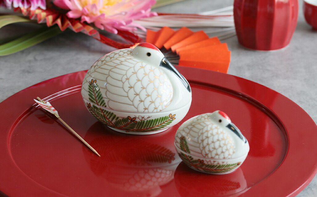 楽天市場】【クーポン配布中】錦 巣ごもり鶴 金彩羽 蓋付き珍味鉢 (小