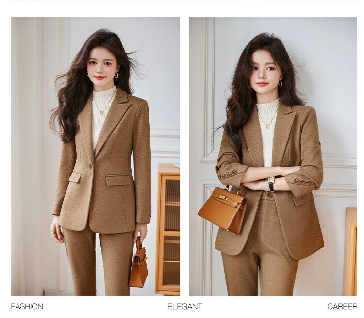 楽天市場】スーツ レディース パンツスーツ 2点セットアップ ブラウン