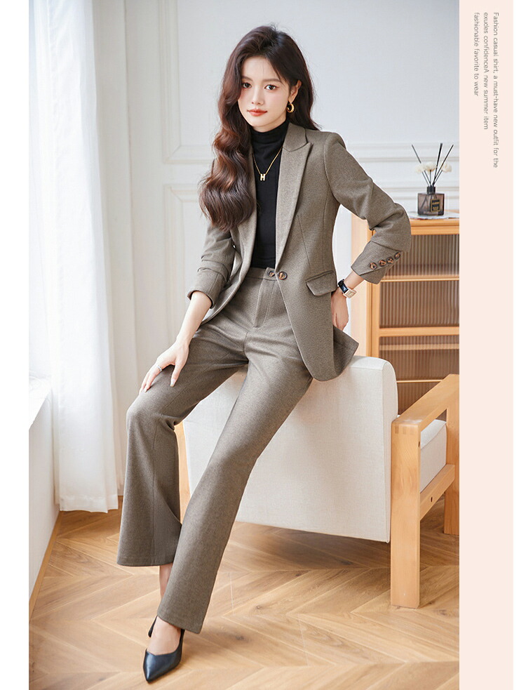 楽天市場】スーツ レディース パンツスーツ 2点セットアップ ブラウン