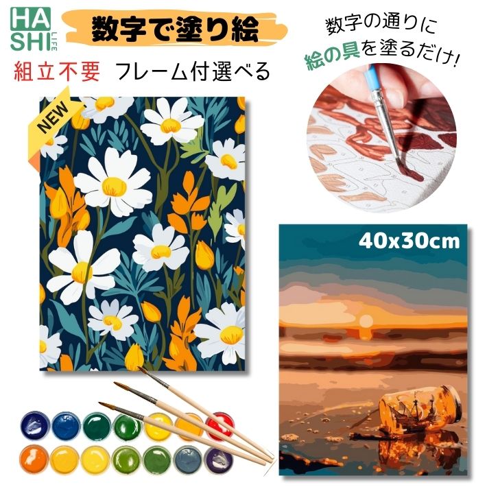 楽天市場】数字油絵 再販 人気オリジナルデザイン フレーム付 組立不要