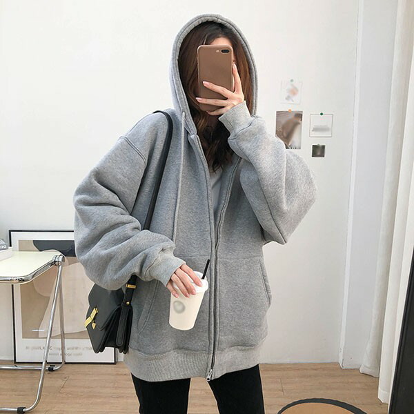 楽天市場】フード付きパーカー レディース ジップアップ 大きめ ビック