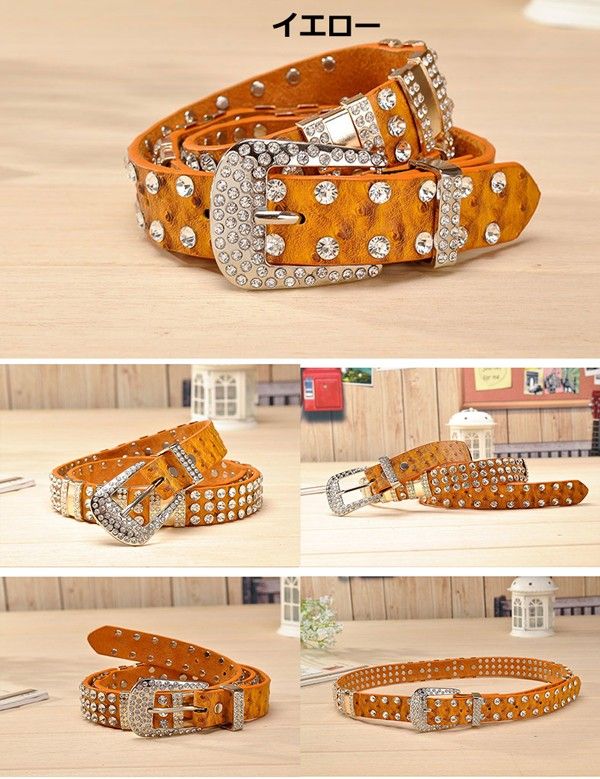 楽天市場】ラインストーン付き キラキラ スタッズベルト レディース