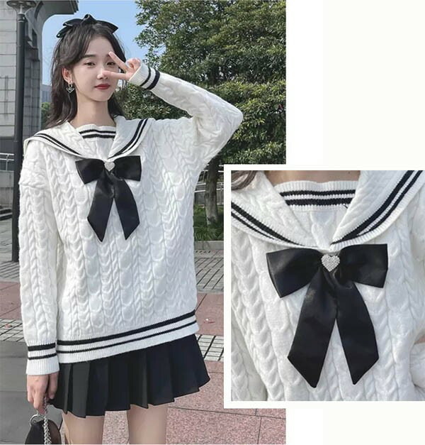 楽天市場】ペアニット セーター レディース メンズ セーラー襟 リボン