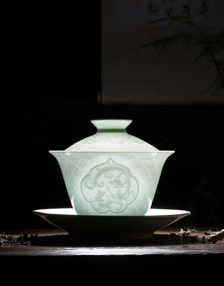 楽天市場】IwaiLoft 青磁 影青磁 蓋物 蓋付碗 珍味入れ 宝瓶 蓋碗 彫刻