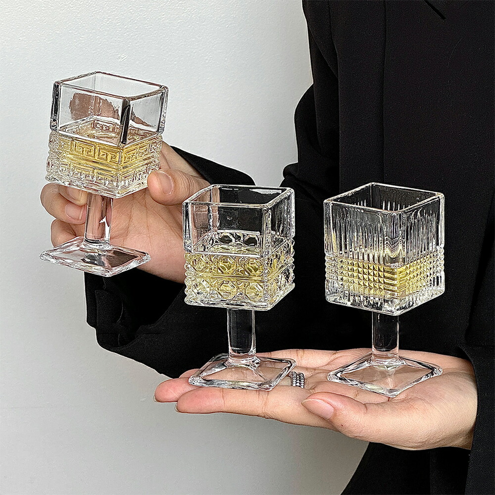 コバルトブルー カットガラス ワイングラス 4個セット コバルトブルー