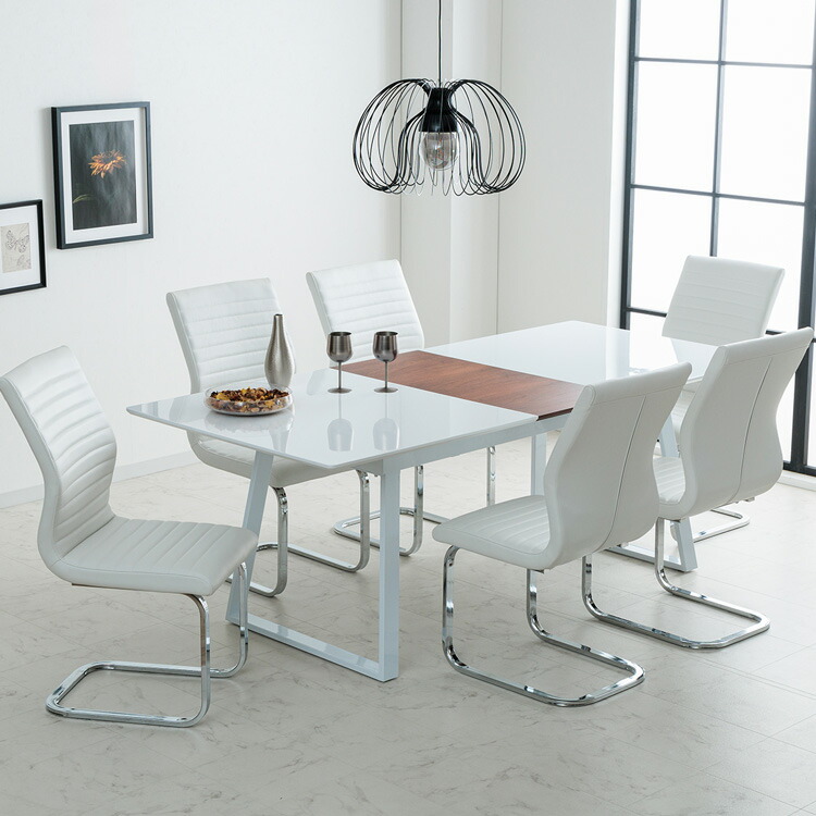 楽天市場】ダイニングテーブルセット 伸縮 ホワイト 7点 簡単 伸長式 6