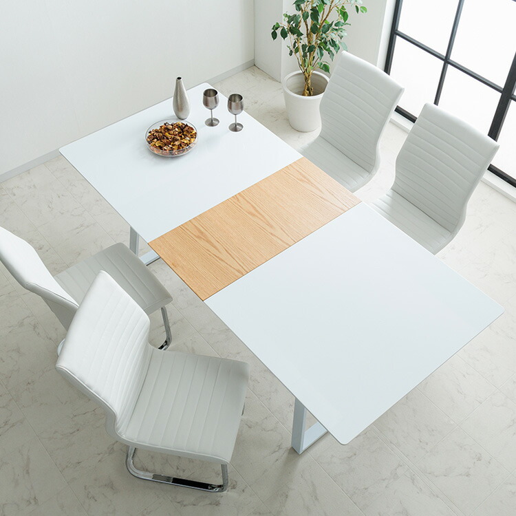 楽天市場】ダイニングテーブルセット 伸縮 ホワイト 5点 簡単 伸長式 4