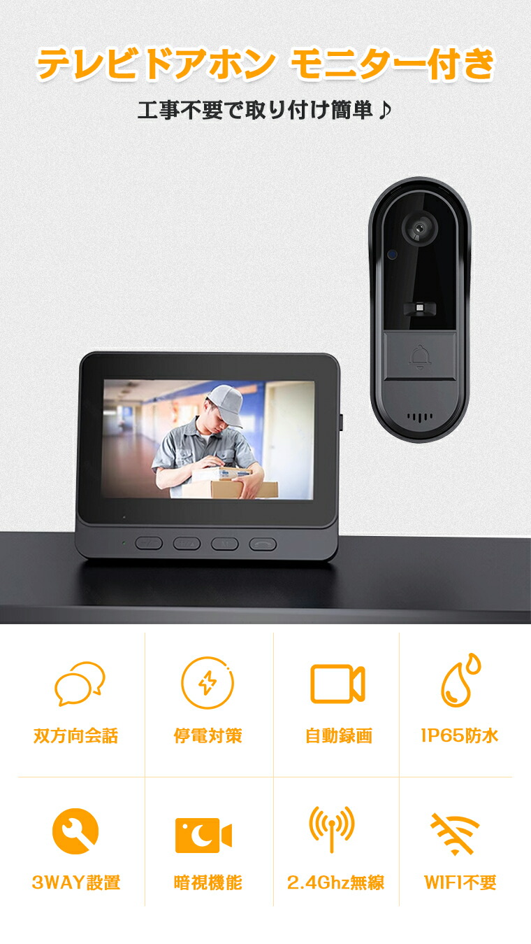楽天市場】インターホン ワイヤレス 防水 通話 WIFI不要 工事不要