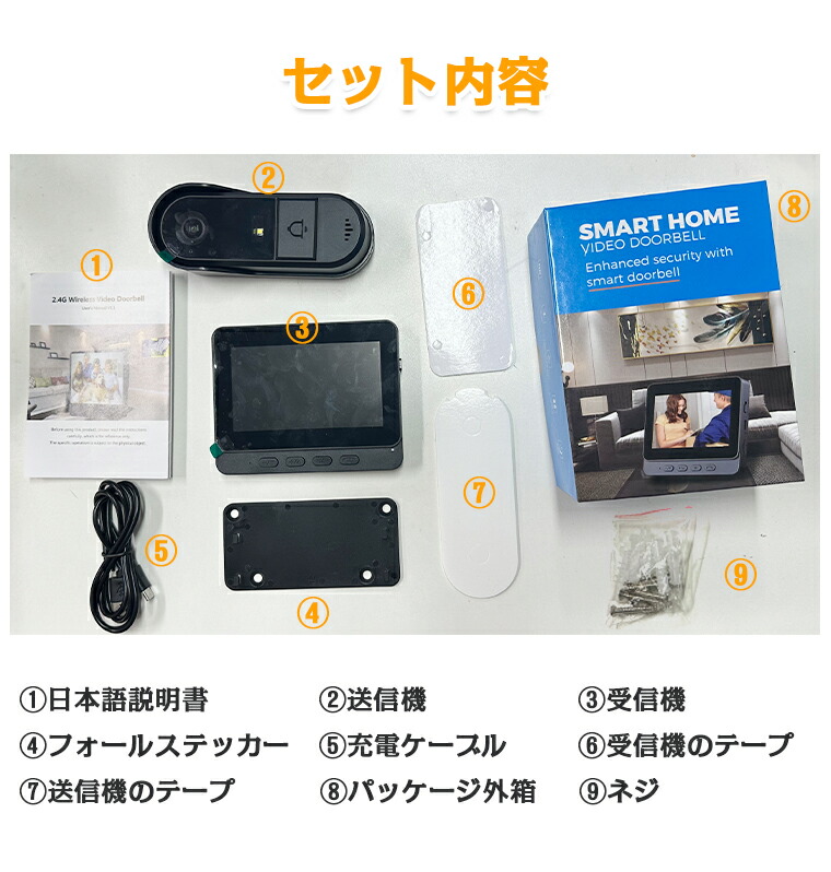 ワイヤレス ドアカメラ工事不要 賃貸対応 5ヶ月駆動日本語マニュアルQR