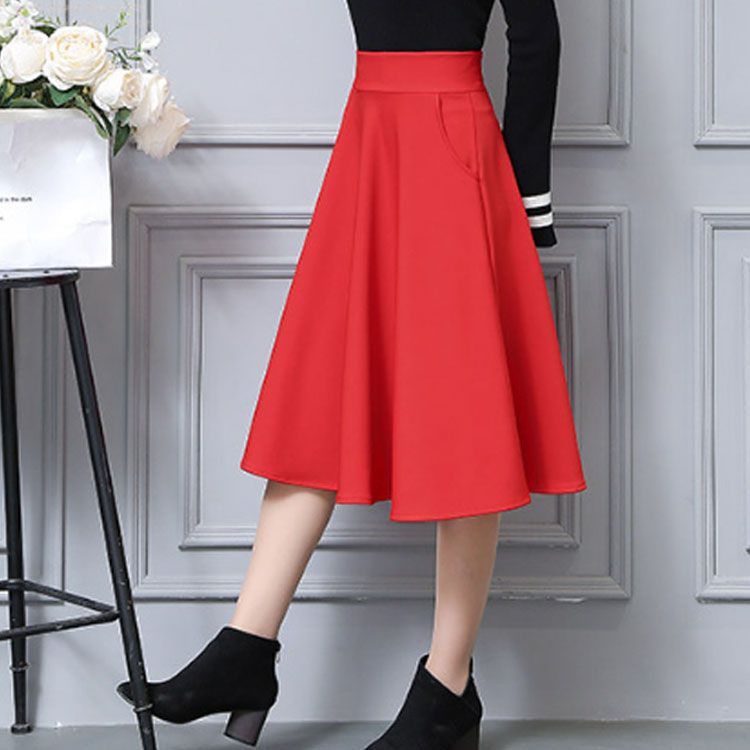 楽天市場】ミモレ丈 フレア スカート きれいめ 黒 赤 ワインレッド