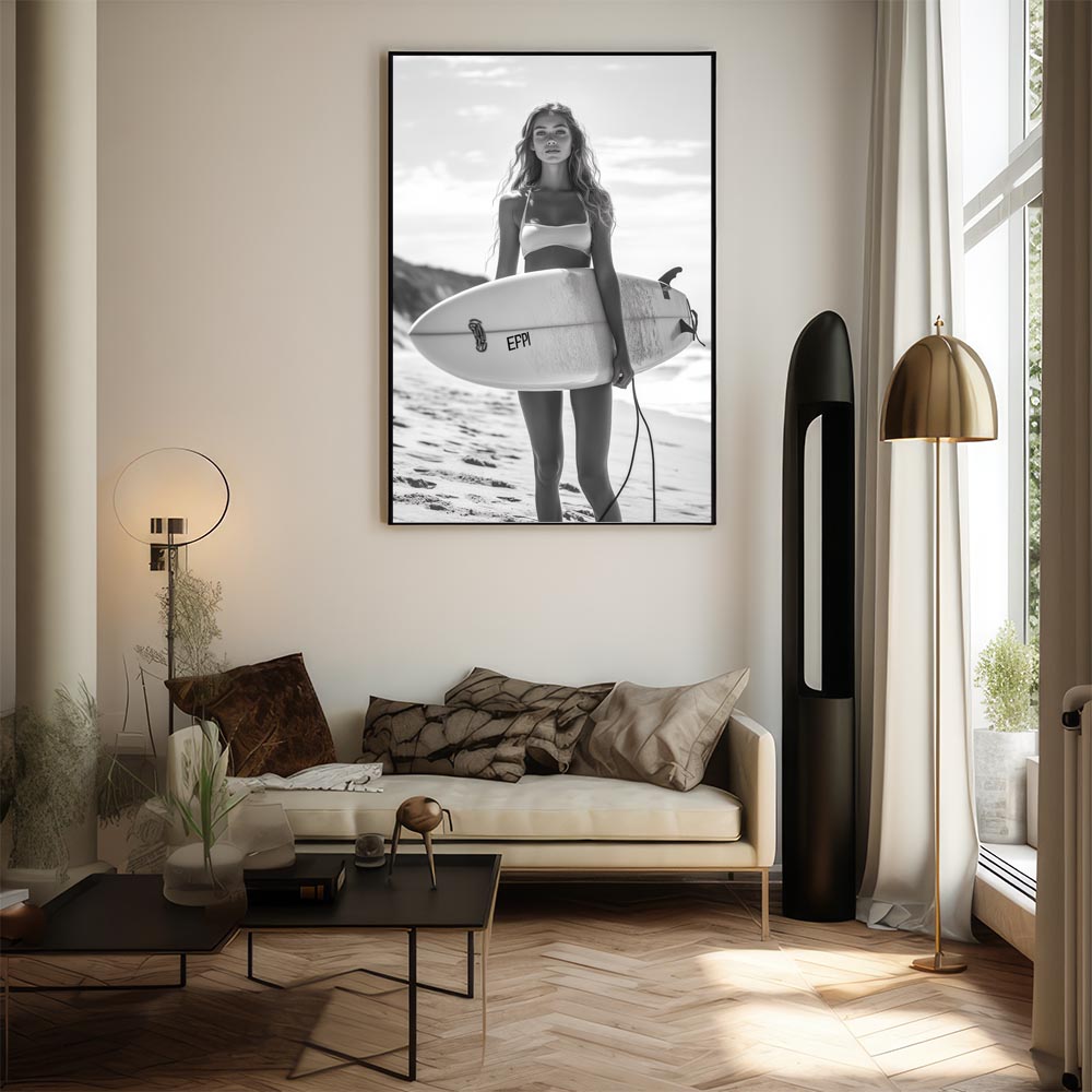 楽天市場】サーフガール モノクロ 海 サーフィン サーフボード