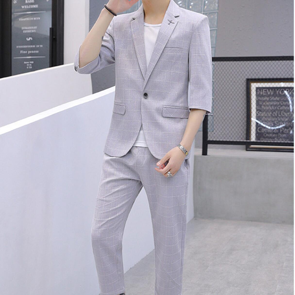 楽天市場】【10%ｵﾌ☆LINEｸｰﾎ゜ﾝ】チェック柄スリムスーツ 春夏 七分丈