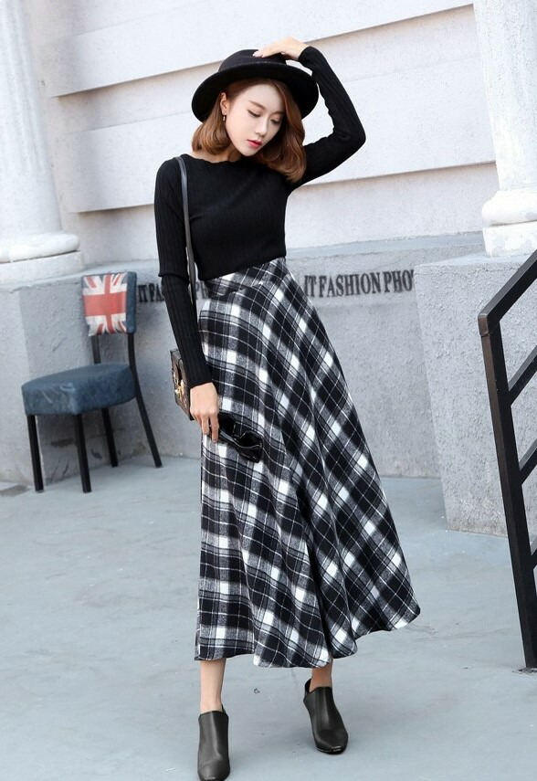 楽天市場】チェックスカート ロングスカート レディース 秋冬 フレア